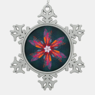 Floral Mandala Flowers Oranje Red Blue Abstract Tin Sneeuwvlok Ornament
