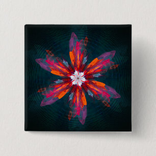 Floral Mandala Flowers Oranje Red Blue Abstract Vierkante Button 5,1 Cm