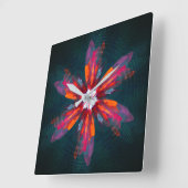 Floral Mandala Flowers Oranje Red Blue Abstract Vierkante Klok (Hoek)