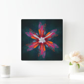 Floral Mandala Flowers Oranje Red Blue Abstract Vierkante Klok (Huis)