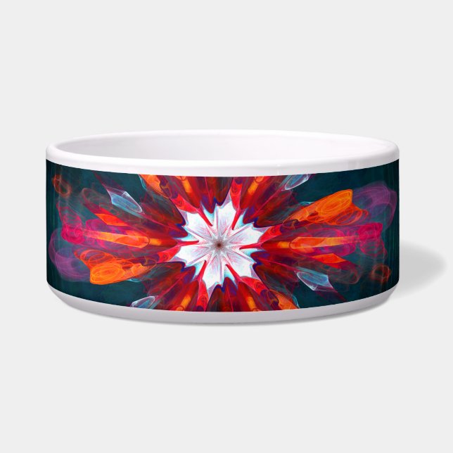 Floral Mandala Flowers Oranje Red Blue Abstract Voerbakje (Voorkant)