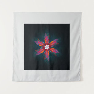 Floral Mandala Flowers Oranje Red Blue Abstract Wandkleed