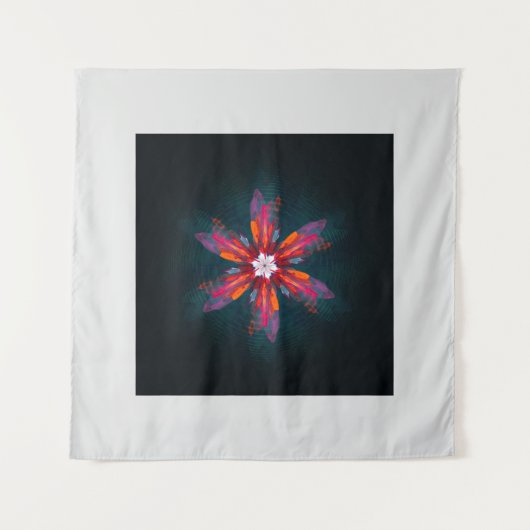 Floral Mandala Flowers Oranje Red Blue Abstract Wandkleed (Voorkant)