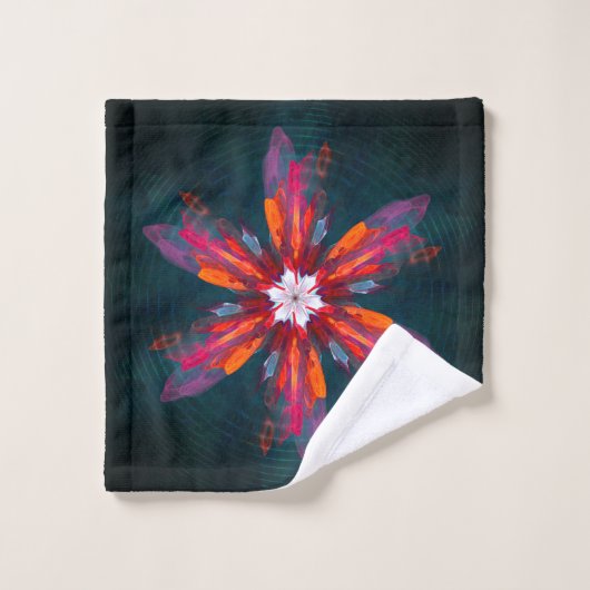 Floral Mandala Flowers Oranje Red Blue Abstract Washandje (Wasdoekje)