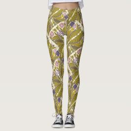 Floral Mandala, gedempt olijfroze en paarse Leggings