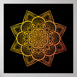 Floral Mandala Gold Oranje gradiënt art afdrukken Poster