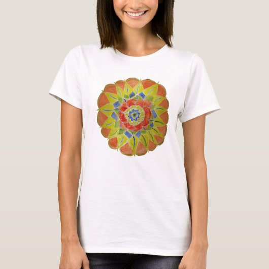 Floral Mandala Handbeschilderd Vrouwen Top T-shirt (Voorkant)