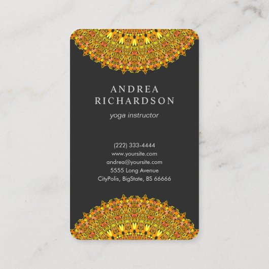 Floral  Mandala in Oranje en gele tongen Visitekaartje (Achterkant)