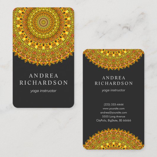 Floral Mandala in Oranje en gele tongen Visitekaartje (Voorkant / Achterkant)