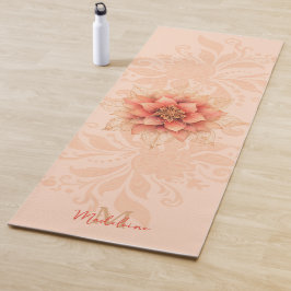 Floral mandala koraal roze vrouwelijk naam monogra yogamat