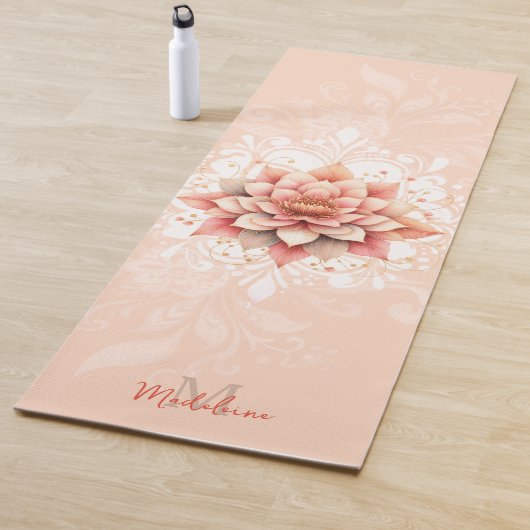 Floral mandala koraal roze wit chique naam monogra yogamat (In situ)