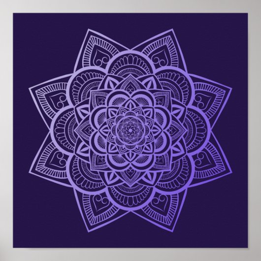 Floral Mandala Lavender Paarse gradiënt Art Afdruk Poster (Voorkant)