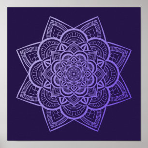 Floral Mandala Lavender Paarse gradiënt Art Print
