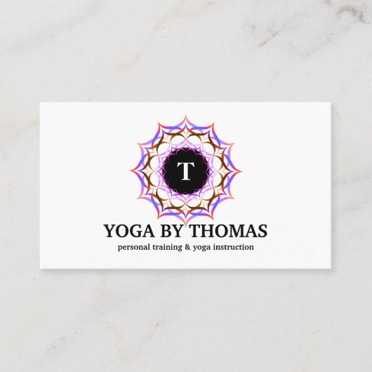 Floral Mandala Logo Monogram Yoga Instructor Visitekaartje (Voorkant)