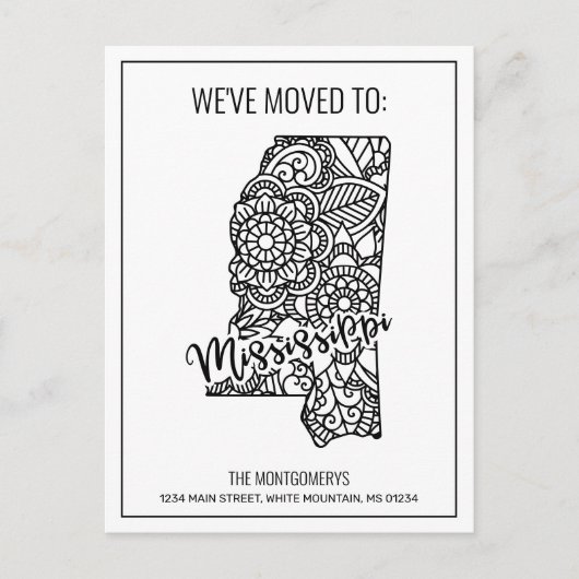 Floral Mandala Mississippi State Moving Aankondigingskaart (Voorkant)