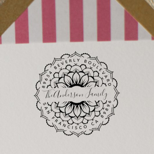 Floral Mandala Moderne Typografie Retouradres Zelfinktende Stempel