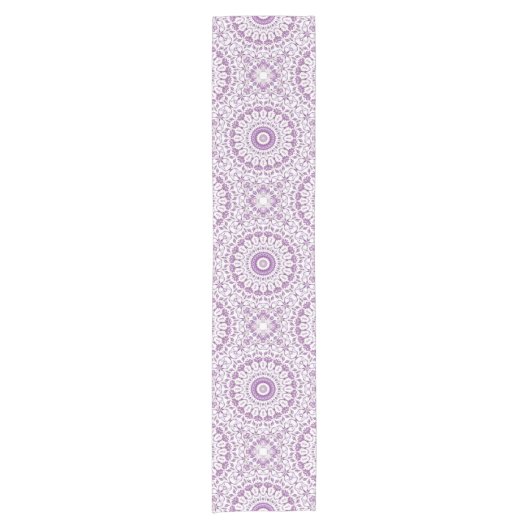 Floral Mandala Paars White Geometric Pattern Korte Tafelloper (Voorkant)