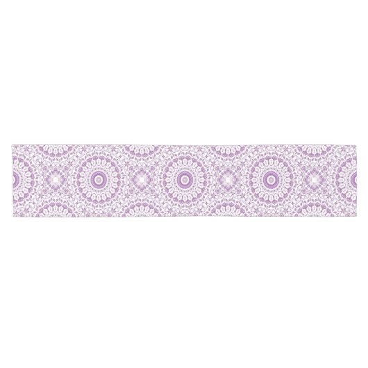 Floral Mandala Paars White Geometric Pattern Korte Tafelloper (Horizontaal)