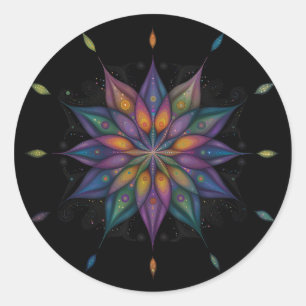 Floral Mandala - Paarse Blauw Zwart Ronde Sticker