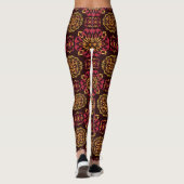 Floral Mandala patroon in rijke rode en gouden tin Leggings (Achterkant)