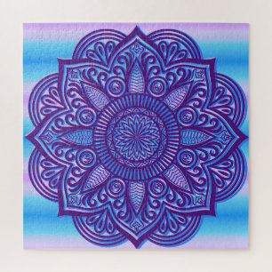 Floral Mandala Peace Colorful Paars Aqua Blue Legpuzzel