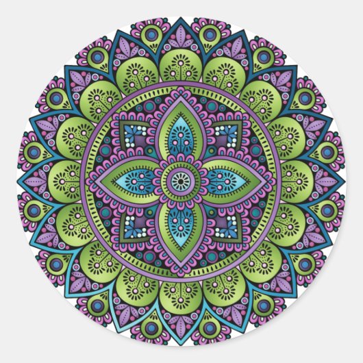 Floral Mandala Ronde Sticker (Voorkant)