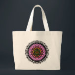 Floral Mandala Seamless Pattern Pink Aura Orbit Grote Tote Bag<br><div class="desc">Make a stylish statement with this elegant tote bag featuring a vibrant pink and golden orange mandala design. The intricate black geometric details pop against the natural canvas background,  creating a modern boho look that's perfect for daily use,  shopping,  or as a unique gift.</div>