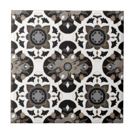 Floral Mandala Taupe Gray Black Tegeltje