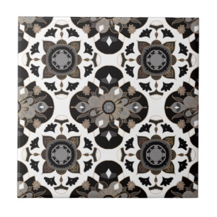 Floral Mandala Taupe Gray Black Tegeltje