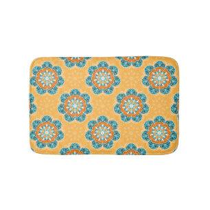 Floral Mandala Tegel in Oranje en Blauwgroen Badmat