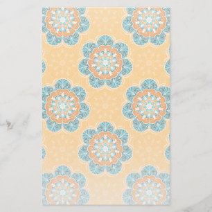 Floral Mandala Tegel in Oranje en Blauwgroen Briefpapier