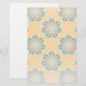 Floral Mandala Tegel in Oranje en Blauwgroen Briefpapier (Voorkant / Achterkant)