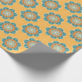 Floral Mandala Tegel in Oranje en Blauwgroen Cadeaupapier