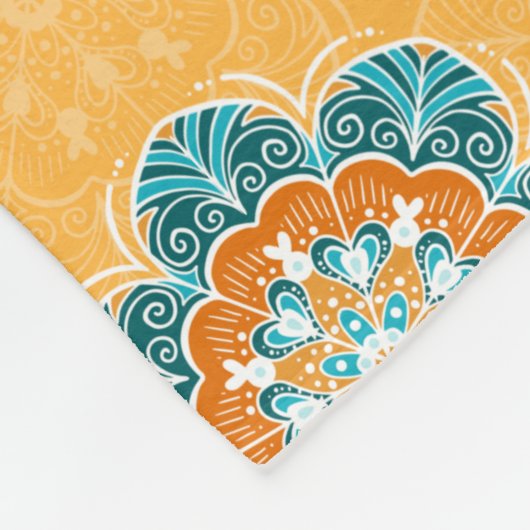 Floral Mandala Tegel in Oranje en Blauwgroen Fleece Deken (Hoek)