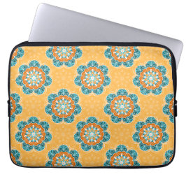 Floral Mandala Tegel in Oranje en Blauwgroen Laptop Sleeve