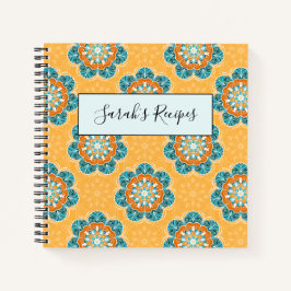 Floral Mandala Tegel in Oranje en Blauwgroen Notitieboek