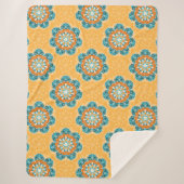 Floral Mandala Tegel in Oranje en Blauwgroen Sherpa Deken (Voorkant)