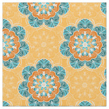 Floral Mandala Tegel in Oranje en Blauwgroen