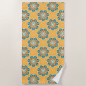 Floral Mandala Tegel in Oranje en Blauwgroen Strandlaken (Voorkant)