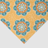 Floral Mandala Tegel in Oranje en Blauwgroen Tissuepapier (Detail)