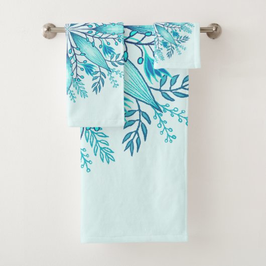 Floral Mandala - Turquoise Blue Boho Snowflake Bad Handdoek (Insitu)