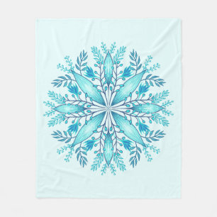 Floral Mandala - Turquoise Blue Boho Snowflake Fleece Deken