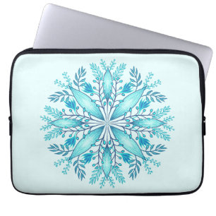 Floral Mandala - Turquoise Blue Boho Snowflake Laptop Sleeve