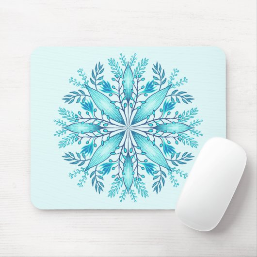 Floral Mandala - Turquoise Blue Boho Snowflake Muismat (Met muis)