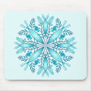 Floral Mandala - Turquoise Blue Boho Snowflake Muismat