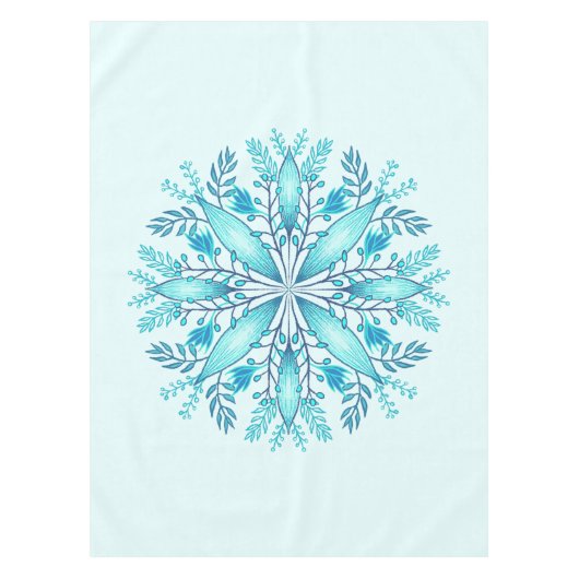 Floral Mandala - Turquoise Blue Boho Snowflake Tafelkleed (Voorkant)