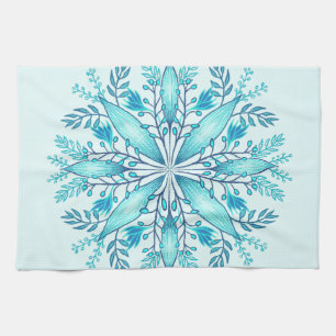 Floral Mandala - Turquoise Blue Boho Snowflake Theedoek