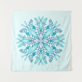 Floral Mandala - Turquoise Blue Boho Snowflake Wandkleed