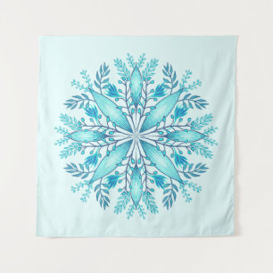 Floral Mandala - Turquoise Blue Boho Snowflake Wandkleed