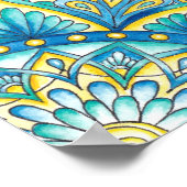 Floral Mandala Yellow Blue Turquoise Pattern Poster (Hoek)
